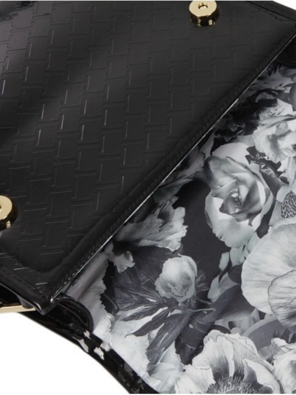 NWOT Ted Baker Black Patent leather Top-Handle Crossbody Bag with Gold Trim